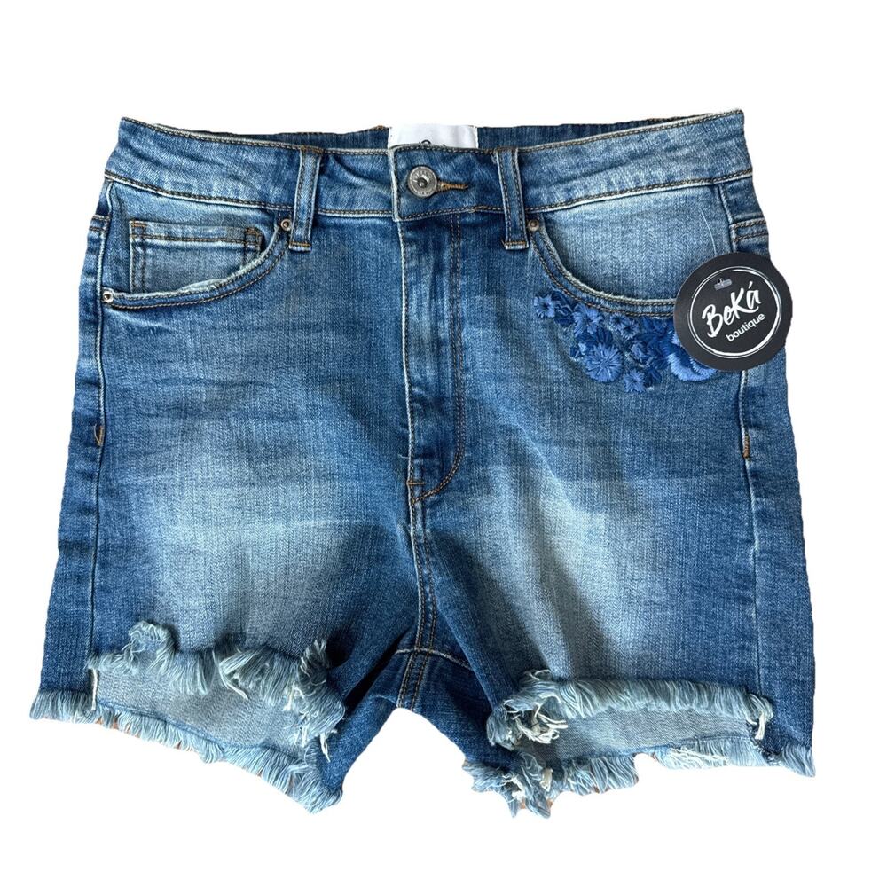 Womens Large A2 Jeans Jean Shorts SA Jeans Los Angeles Embroidered Raw Hem NEW